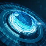 HUD and Shield Icon of Cyber Security, Digital Data Network Protection, Future Technology Network Background Concept.